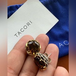 TACORI 925 Silver 18K gold Smokey Quartz Crescent Crown Stud Earrings